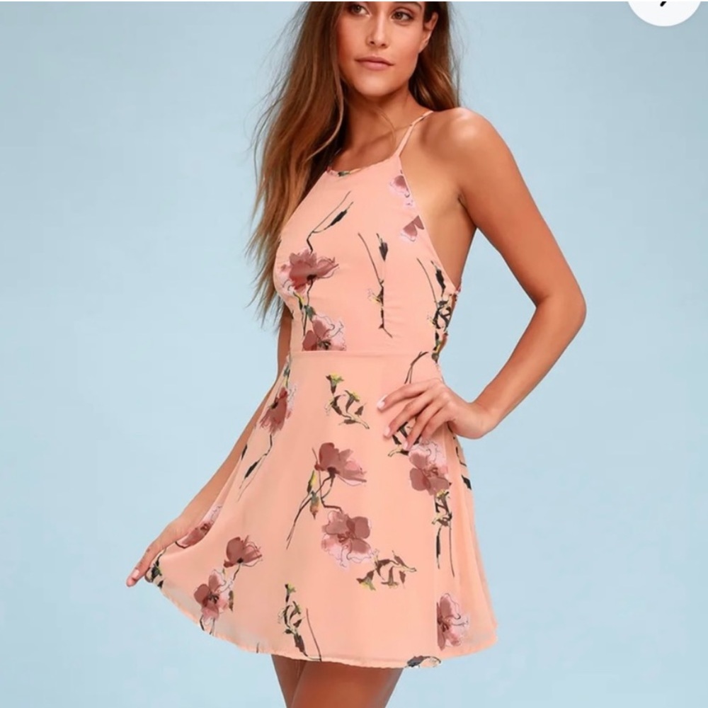 Lulu’s Lovely Blush Pink Floral Print Skater Dress